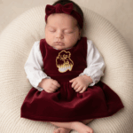 Qatar-Themed Velvet Baby Dress Set (Maroon) - Two-Piece Outfit