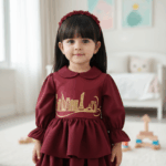 Girls Elegant Maroon dress for Qatar National Day