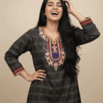 Midnight Plaid Embroidered Jalabiya
