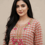 Embroidered Gingham Jalabiya
