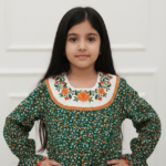 Vintage Floral Embroidered Kids' Jalabiya – Forest Green