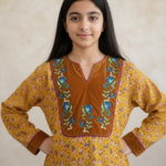 Vintage-Inspired Floral Jalabiya with Velvet Accents