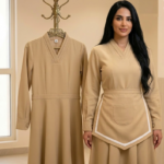 V-Neck Dress & Contrast Trim Apron