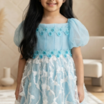 Enchanting Sky Blue Floral Princess Dress & Headband Set