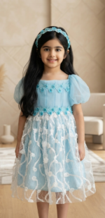 Enchanting Sky Blue Floral Princess Dress & Headband Set