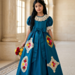 The Ophelia Heirloom Gown – Vintage Teal with Floral Embroidery