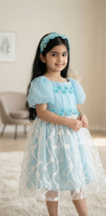 Enchanting Sky Blue Floral Princess Dress & Headband Set - Image 3